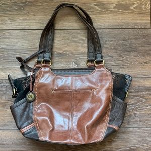 The Sak Handbag Kendra Satchel Brown Snakeskin Leather Shoulder Bag Purse